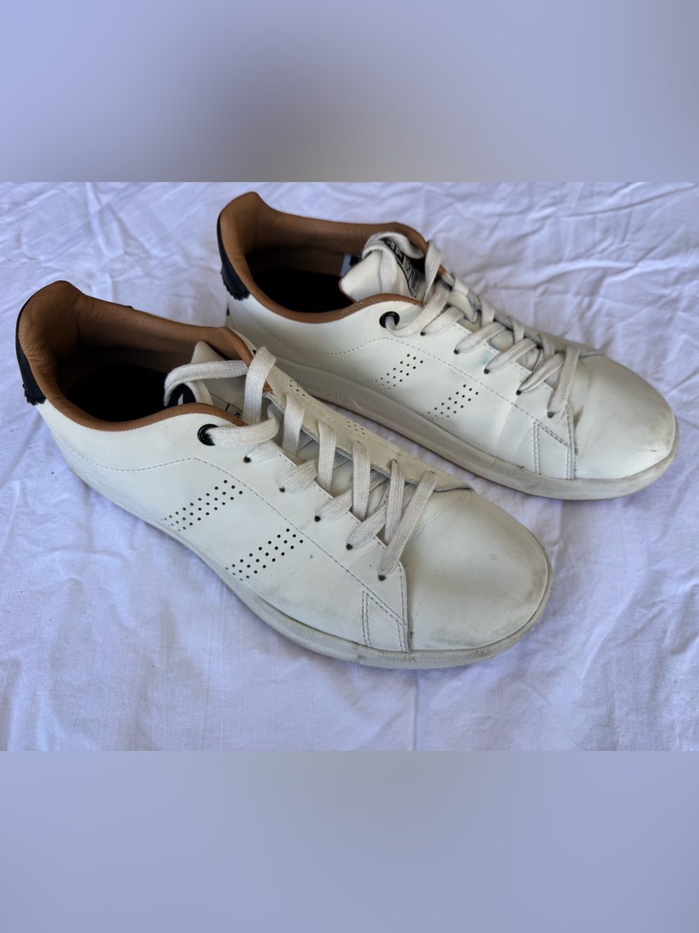 Kuru White Leather Casual Sneakers with Tan Trim - Picture 2 of 8
